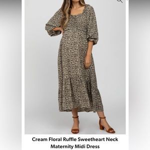 Cream Floral Ruffle Sweetheart Neck
Maternity Midi Dress